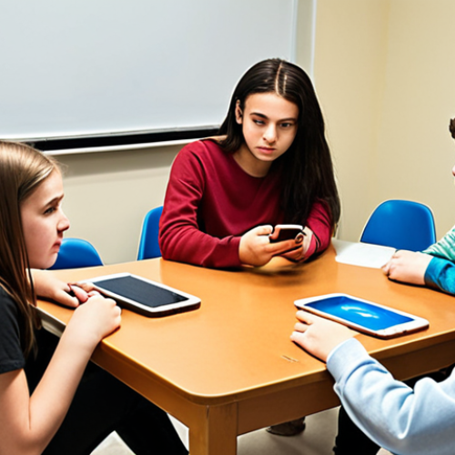 Home 25 **
A diverse group of teenagers are gathered around a table, some looking at smartphones, others engaging in a discussion with a trusted adult (parent or teacher). The scene is warm and inviting, conveying a sense of open communication. The focus is on digital safety: protecting personal information online, recognizing misinformation, and practicing critical thinking. The background could subtly feature icons representing popular social media platforms and messaging apps. The overall feel should be modern and relevant to the digital lives of Russian youth.
**