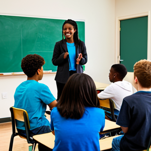 Home 9 **
A diverse group of teenagers (male and female) participating in an open and respectful discussion in a brightly lit classroom. The teacher is facilitating the conversation with a friendly and approachable demeanor. The focus is on communication and understanding, not physical attraction. Students are fully clothed in casual, appropriate attire. "Safe for work," "appropriate content," "fully clothed," "professional," "family-friendly," "perfect anatomy," "correct proportions," "natural pose," "high quality," "educational setting."
**