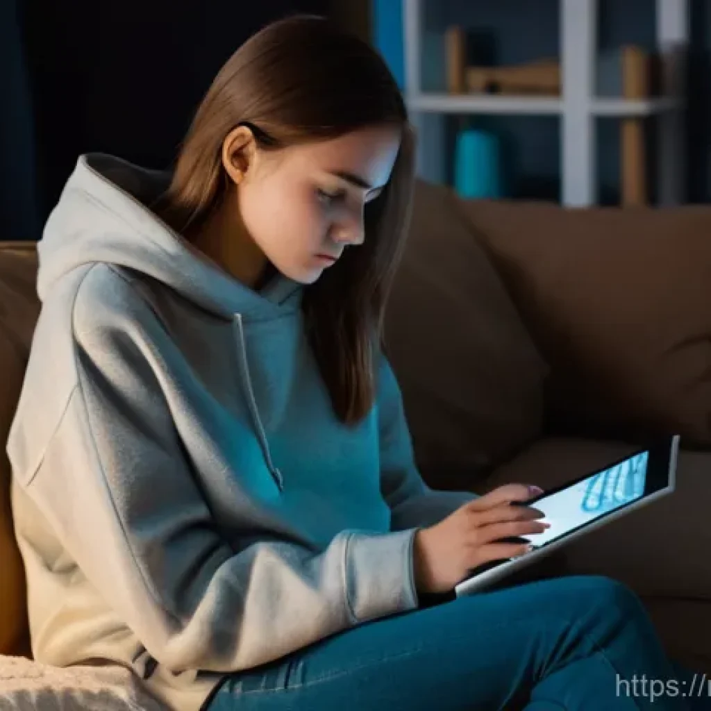 성교육과 미디어 영향 - **Prompt:** A thoughtful teenage girl, around 16 years old, sitting comfortably on a sofa in a dimly...