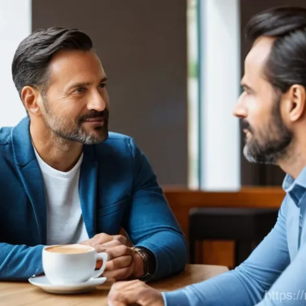 성교육과 남성 건강 - **Breaking the Silence: Open Conversation on Men's Health**
    A realistic illustration of two adul...