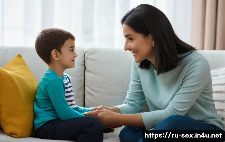 성교육과 성적 학대 예방 - **Image Prompt: A tender conversation about body and trust.**
    A warm, naturally lit indoor scene...