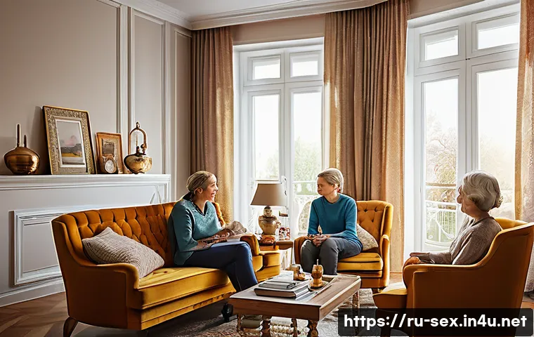 성교육과 윤리 문제 - A warm and inviting family living room scene showing parents and children engaged in a calm and resp...