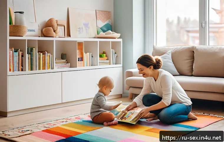 성교육과 가정 내 성역할 - A warm and inviting family living room scene in a modern Russian apartment, featuring a diverse fami...